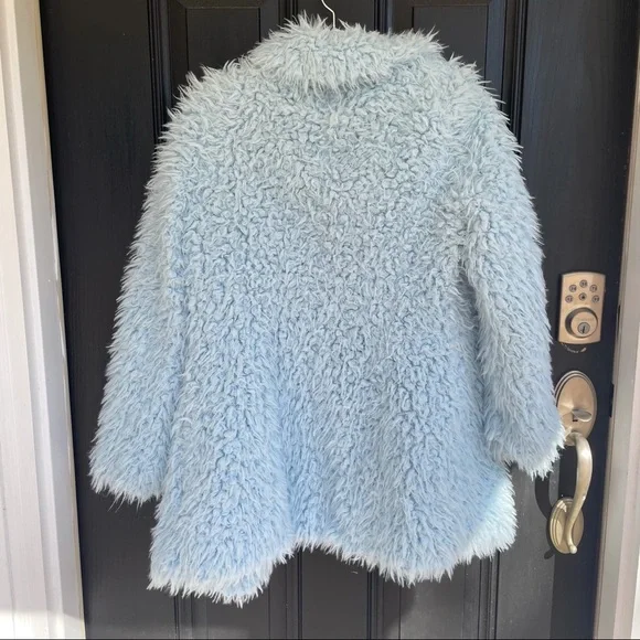 Guess Blue Fuzzy Faux Fur Jacket Ice Blue - Picture 2 of 9